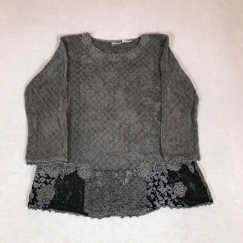 Gray Fairy Grunge Cotton Layered Textured Whimsygoth Floral Long Blouse